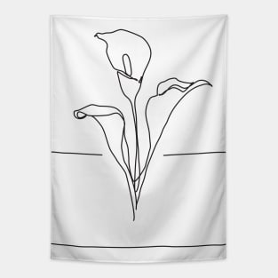 Lily Flowers Line Drawing - Black Tapestry