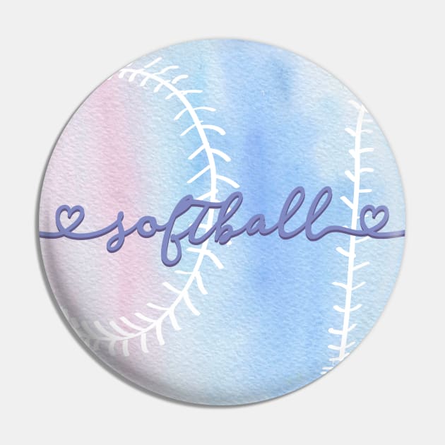 I Love Softball Pastel Purple Watercolor Aesthetic Pin by YourGoods