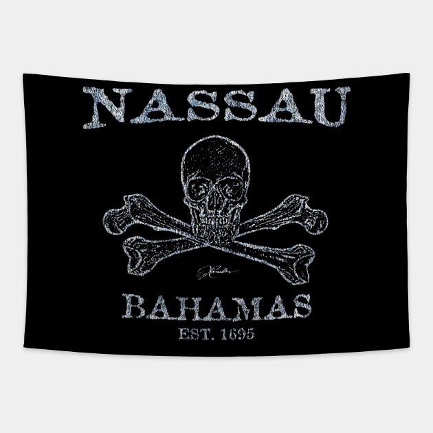 Nassau, Bahamas, Pirate Skull & Crossbones (Distressed) Tapestry by jcombs