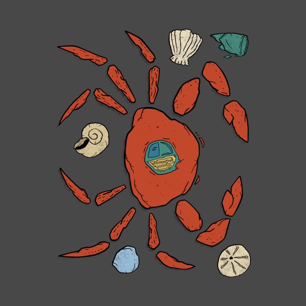 Shell Party Crab On A Beach Art Shirt Minimal by troylwilkinson