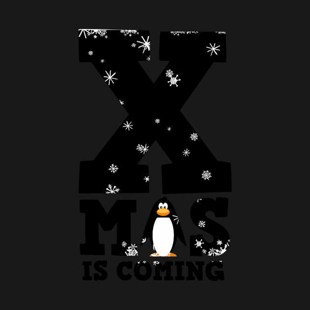 Penguin and typography in winter with snow - XMAS is coming by Piakolle