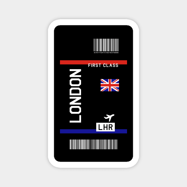 Flight Ticket London in black Magnet by swaynowo