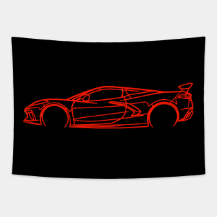 Torch Red C8 Corvette Racecar Side Silhouette Outline Torch Red Supercar Sports car Racing car Tapestry