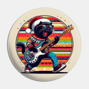 Cat Playing Bass Guitar Pin