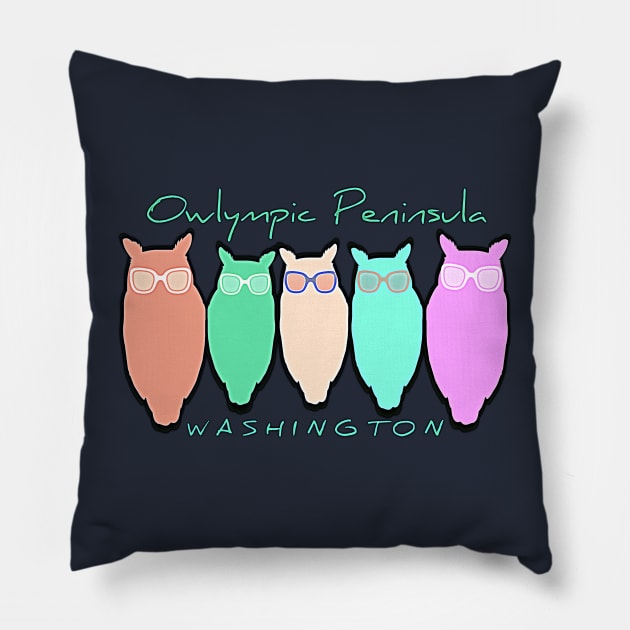Owlympic Peninsula Washington Pillow by TheDaintyTaurus