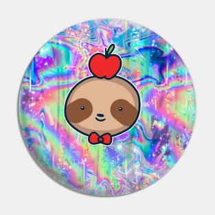 Apple Sloth Face Rainbow Holographic Pin