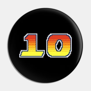 10 Pixel Font Ten in Red Orange and Yellow Pin