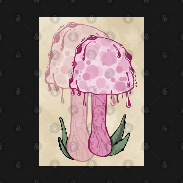 Pink Classic Portrait Style Cottagecore Mushroom by Tenpmcreations