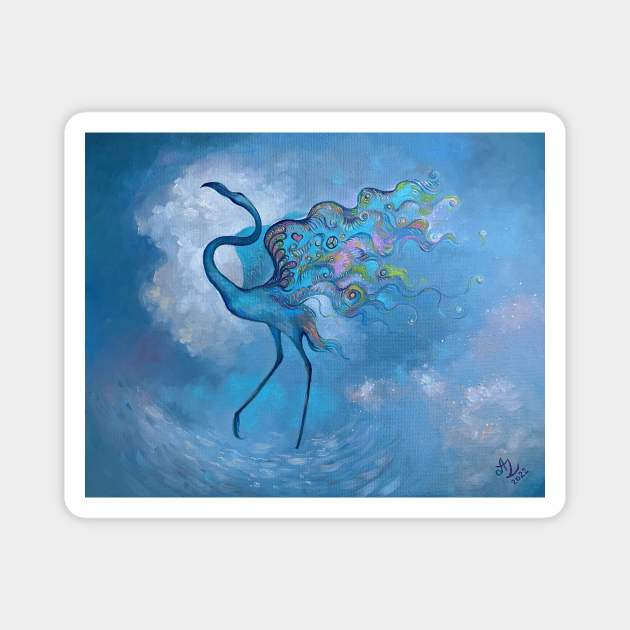 Surrealism-Blue Flamingo Magnet by Anita Zotkina Art