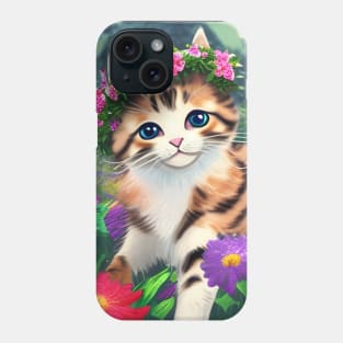 Tricolour Kitten with Flower Crown Phone Case