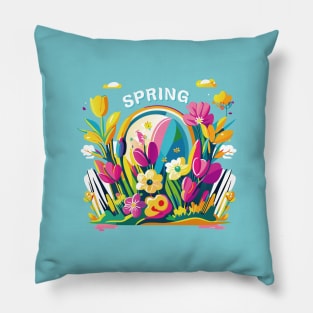 Enchanting Spring Blossoms: Floral Beauty and Graceful Butterflies Art Print Pillow