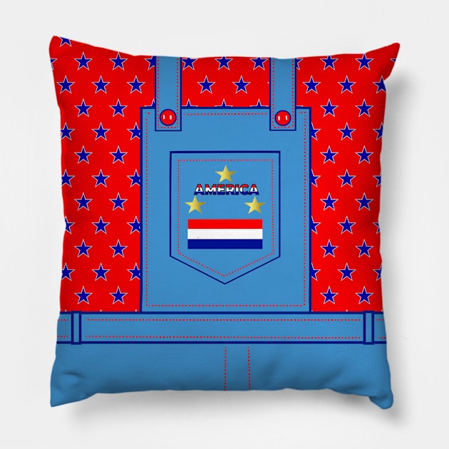 4TH OF JULY BLUE JEAN OVERALLS Pillow by SartorisArt1