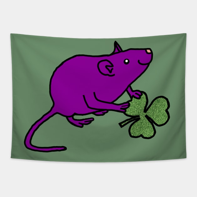 Purple Rat with Shamrock for St Patricks Day Tapestry by ellenhenryart