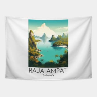 A Vintage Travel Illustration of Raja Ampat - Indonesia Tapestry