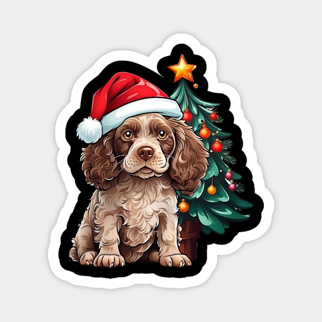 Christmas American Water Spaniel dog Santa Hat Xmas Family Sweater Magnet by Fox Dexter