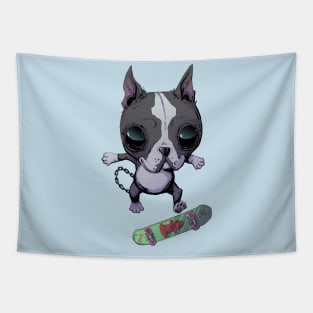 Boston Terrier Skateboarding Gift For Boston Terrier Owners and Lovers Tapestry