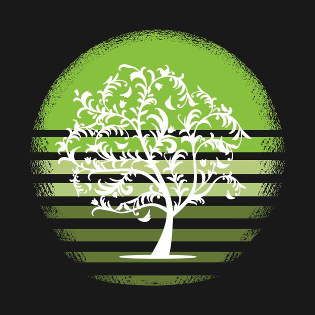 Nature white tree retro deciduous tree sunset design by HBfunshirts