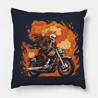 Blaze Trails with the Flaming Skeleton Biker Pillow