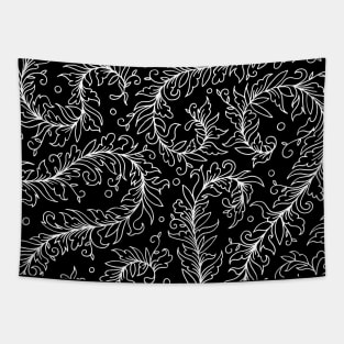 Lacy Leaves Black and White Tapestry