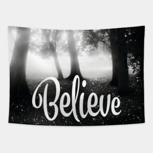 Believe black and white photograph Tapestry