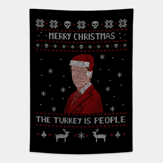 the turkey is people -  ugly christmas shirt Tapestry by FandomizedRose