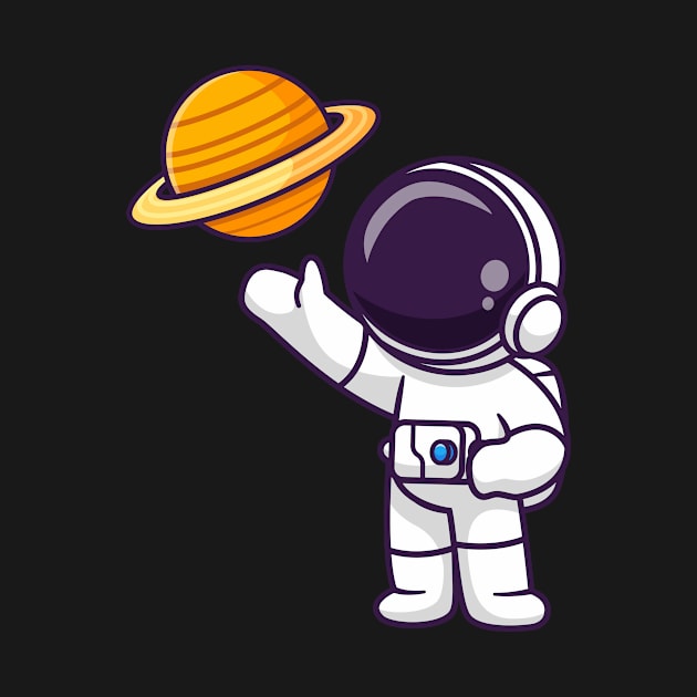 Cute Astronaut Observing Planet Cartoon by Catalyst Labs