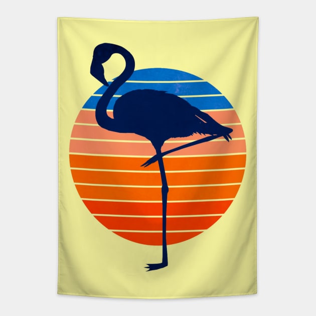 Retro Flamingo Sunset 80s Style Tapestry by AlondraHanley