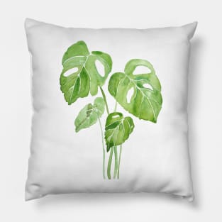 green monstera leaf watercolor Pillow