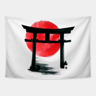 Japanese torii gate sumi e in brush painting Tapestry