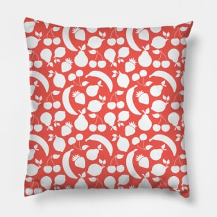 Fruit silhouettes on red Pillow