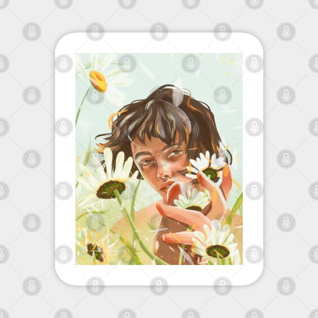 girl with flowers Magnet by SharandinaArt