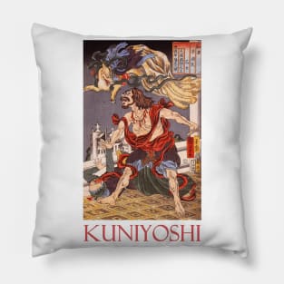 Prince Hanzoku Terrorized by a Nine Tailed Fox  by Utagawa Kuniyoshi Pillow