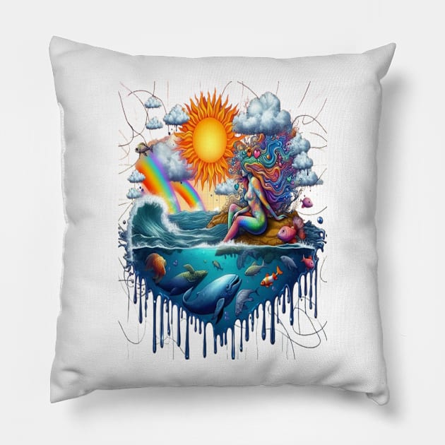 Mermaid Surreal Subconscious Sun-Kissed Morning Pillow by coollooks