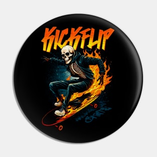 Kickflip Skeleton around on a skateboard Pin