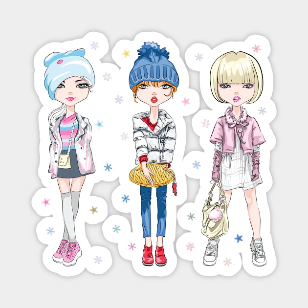 Hipster girl in winter clothes Magnet by kavalenkava