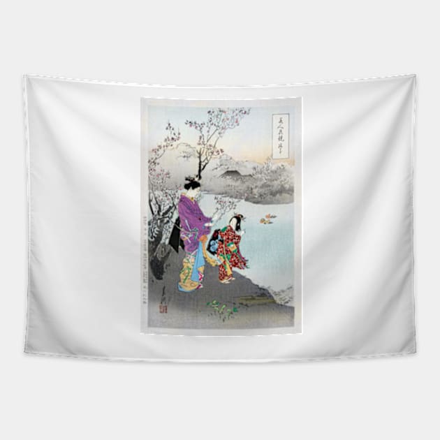 Admiring the Plum Blossom (1887–1896) print in high resolution by Ogata Gekko Tapestry by Oldetimemercan