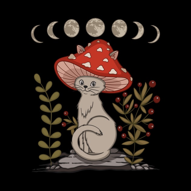 Cottagecore Aesthetic Cat With Mushroom Hat by gogo-jr