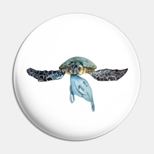 Sea turtle with plastic bag Pin