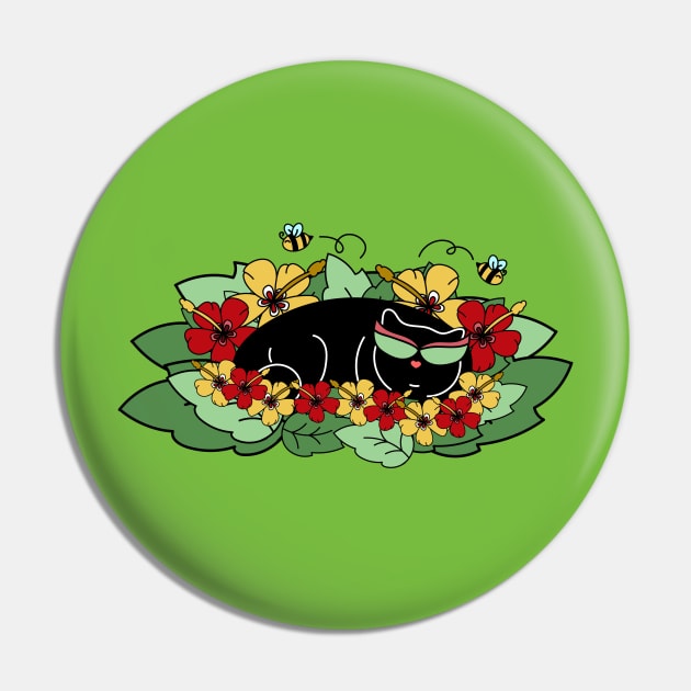 Spring Cat in Leaves and Flowers with Bees Pin by Bitycat