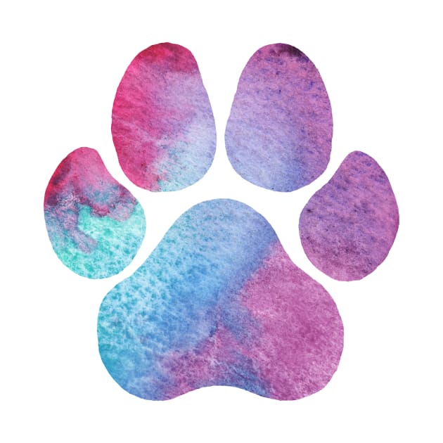 Purple and Blue Watercolor Paw Print by dragonstarart