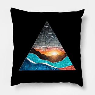 Mountain Sunset Abstract Mosaic Pillow