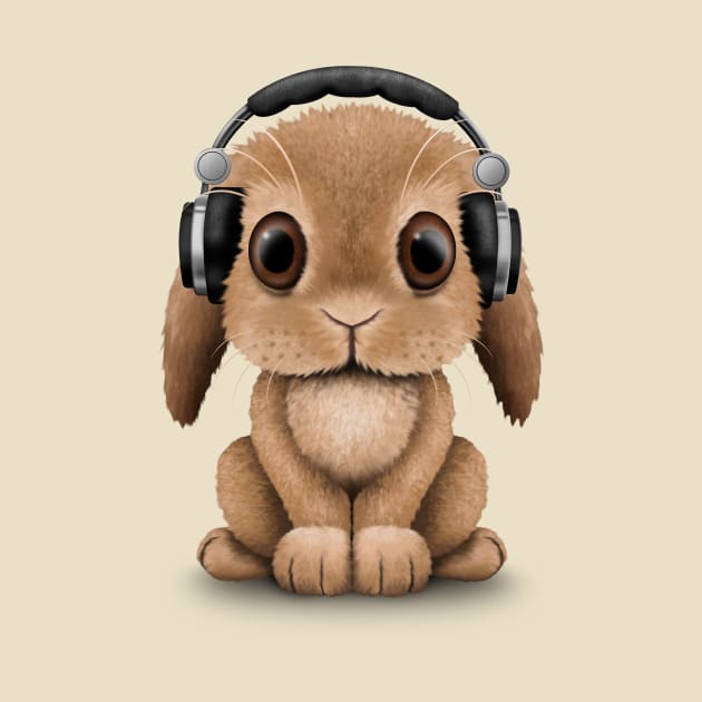 Cute Baby Bunny Dj Wearing Headphones by jeffbartels