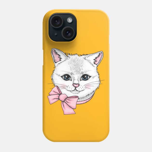 Cat with pink tie Phone Case by stark.shop