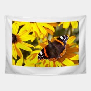 Red Admiral;Yellow Flower Tapestry