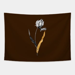 Black and Gold Leaf - Didier's Tulip - Vintage Botanical Tapestry