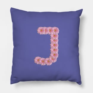 Letter J Pink Gerbera Daisy Typography Pillow