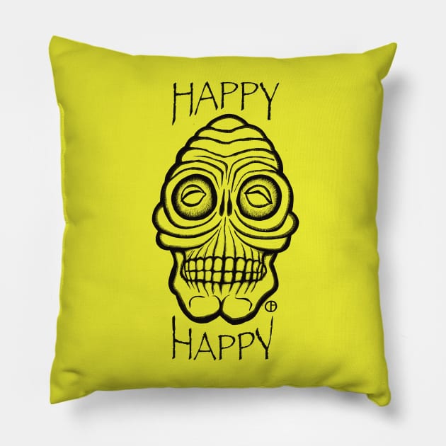 Happy Skull Pillow by Art from the Blue Room