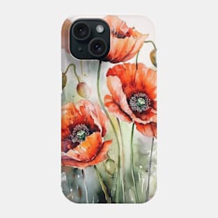 Watercolor flowers poppies Phone Case