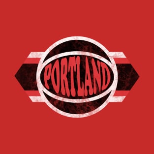 Portland Basketball retro and distressed ball and stripe T-Shirt