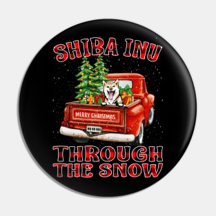 Christmas Shiba Inu Through The Snow Dog Santa Truck Tree Pin